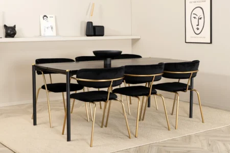 Arrow & Pelle Matstolar Black + Rektangulära Matbord 190 x 90 Black