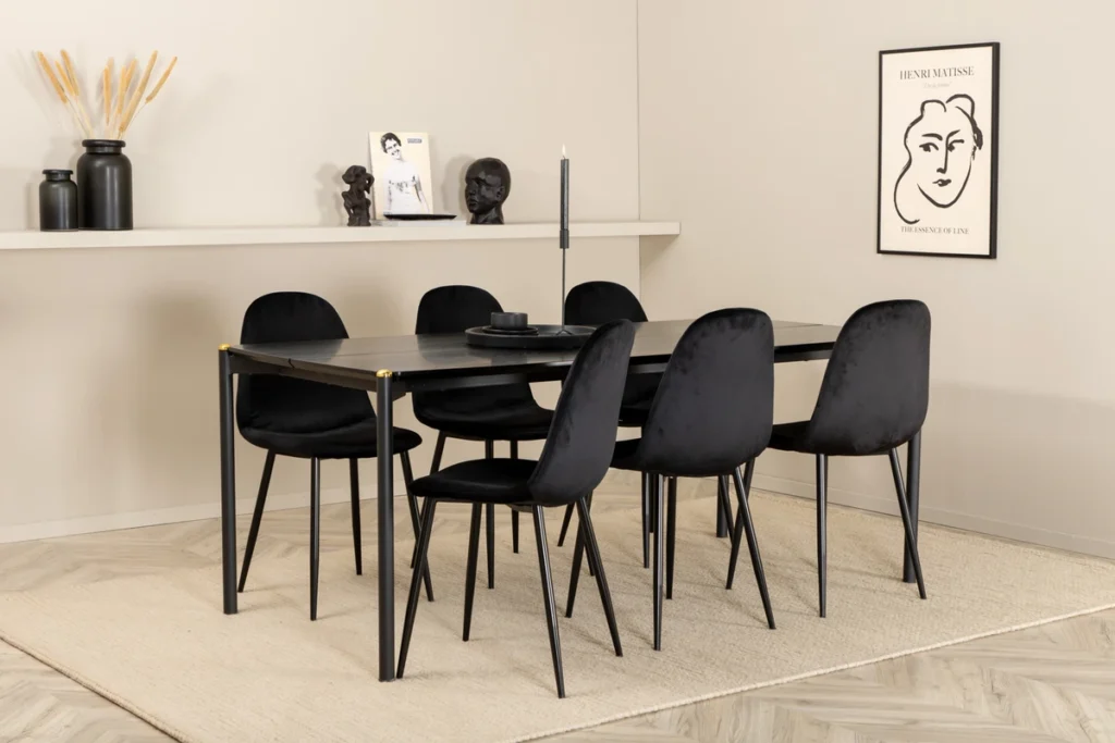 Pelle & Polar Rektangulära Matbord 190 x 90 Svart + Matstolar Svart