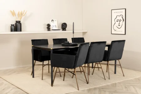Pelle & Petra Rektangulära Matbord 190 x 90 Black + Matstolar Black