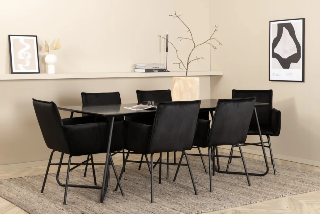 Petra Rektangulära Matbord 190 x 90 Black + Matstolar Black