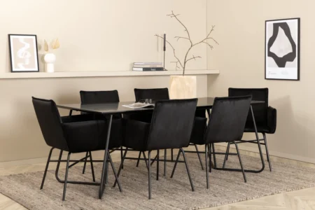 Petra Rektangulära Matbord 190 x 90 Black + Matstolar Black