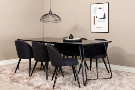 Petra & Velvet Rektangulära Matbord 190 x 90 Black + Matstolar Black