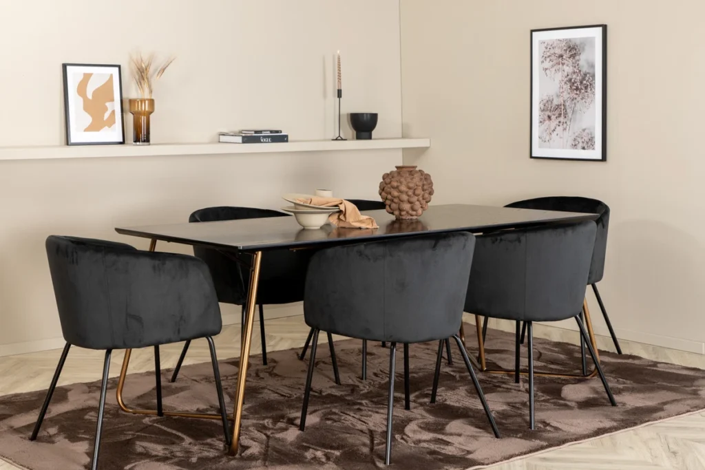 Berit & Petra Matstolar Black + Rektangulära Matbord 190 x 90 Black