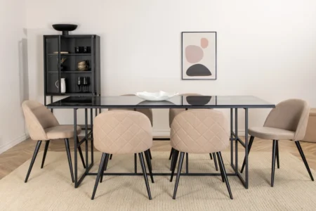 Leif & Velvet Rektangulära Matbord 200 x 90 Black + Matstolar Beige