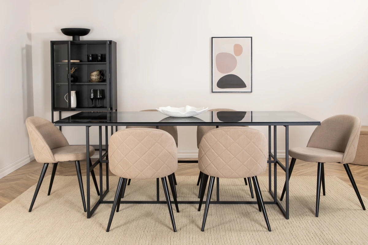 Leif & Velvet Rektangulära Matbord 200 x 90 Black + Matstolar Beige