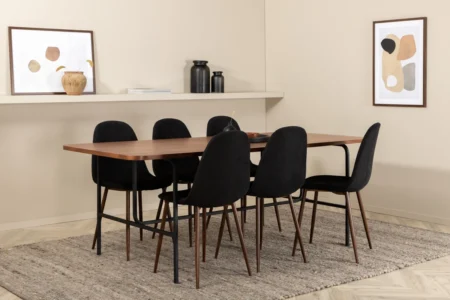 Uno & Polar Rektangulära Matbord 200 x 90 Nature + Matstolar Black