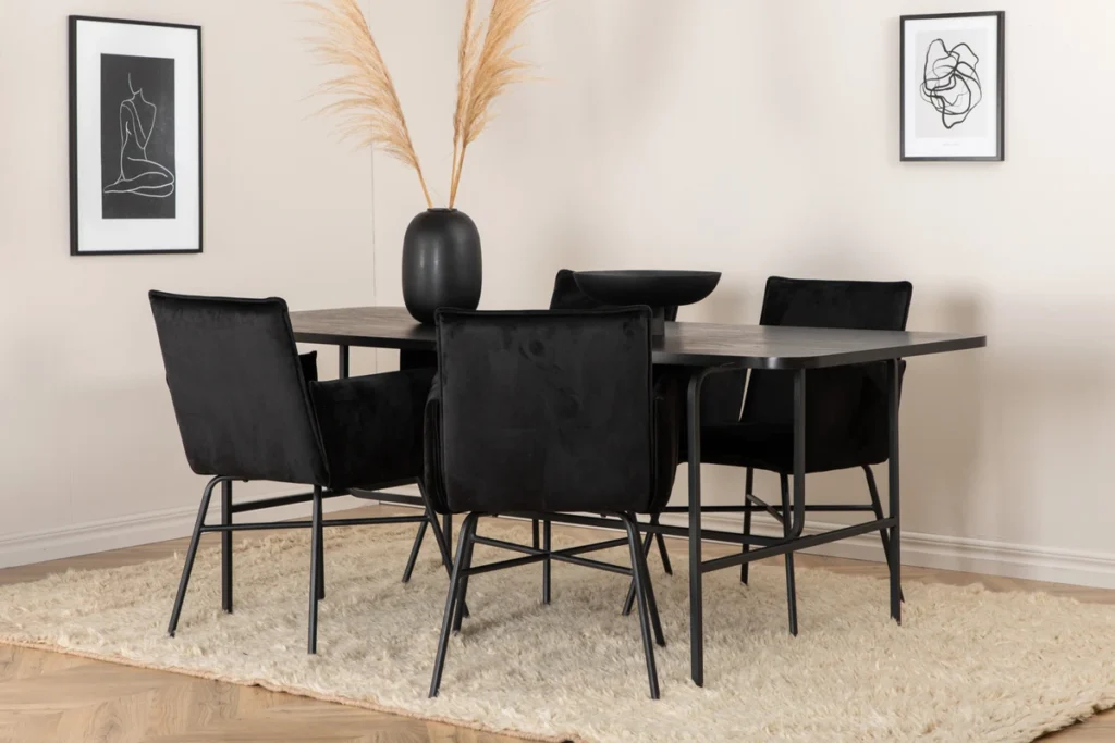 Petra & Uno Matstolar Black + Rektangulära Matbord 200 x 90 Black