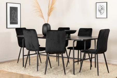 Uno & Windu Rektangulära Matbord 200 x 90 Black + Matstolar Black
