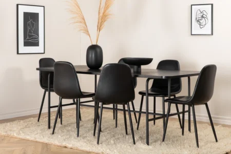 Uno & Polar Rektangulära Matbord 200 x 90 Black + Matstolar Black