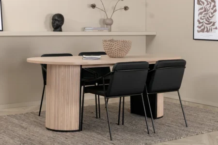 Tvist & Bianca Matstolar Black + Ovala Matbord 200 x 90 Whitewash