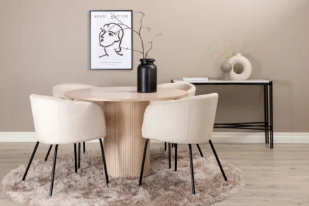 Berit & Bianca Matstolar Beige + Runda Matbord ⌀110 Whitewash