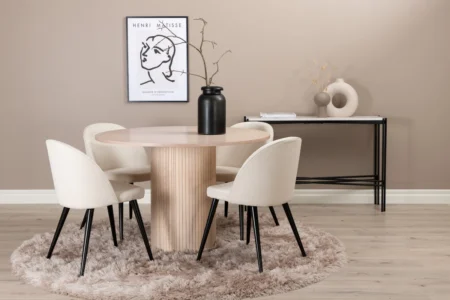 Bianca & Velvet Runda Matbord ⌀110 Whitewash + Matstolar Grädde