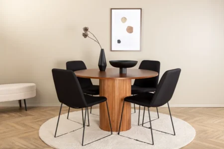 Muce & Bianca Matstolar Black + Runda Matbord ⌀110 Walnut