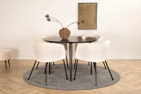 Berit & Dipp Matstolar Beige + Runda Matbord ⌀115 Black