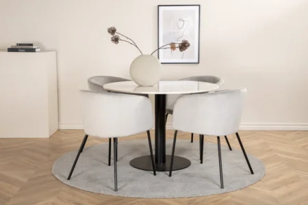 Berit & Estelle Matstolar Grå + Runda Matbord ⌀106 White