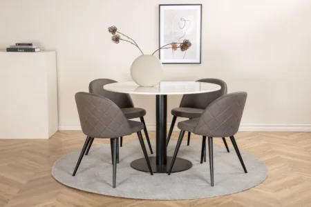 Velvet & Estelle Matstolar Grå + Matbord ⌀106
