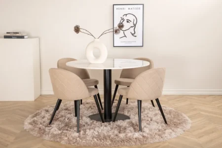 Velvet & Estelle Matstolar Beige + Matbord ⌀106