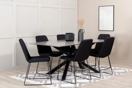 Muce & Piazza Matstolar Black + Rektangulära Matbord 180 x 90 Black