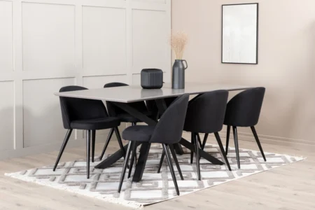 Velvet & Piazza Matstolar Black + Rektangulära Matbord 180 x 90 Black