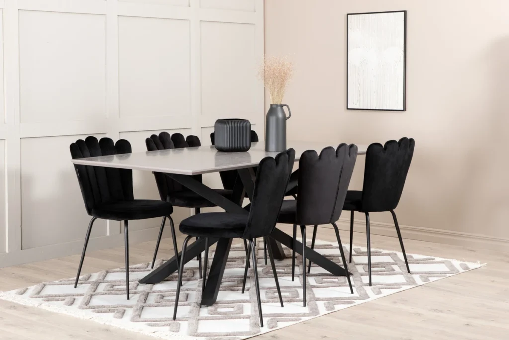Limhamn & Piazza Matstolar Svart + Rektangulära Matbord 180 x 90 Svart