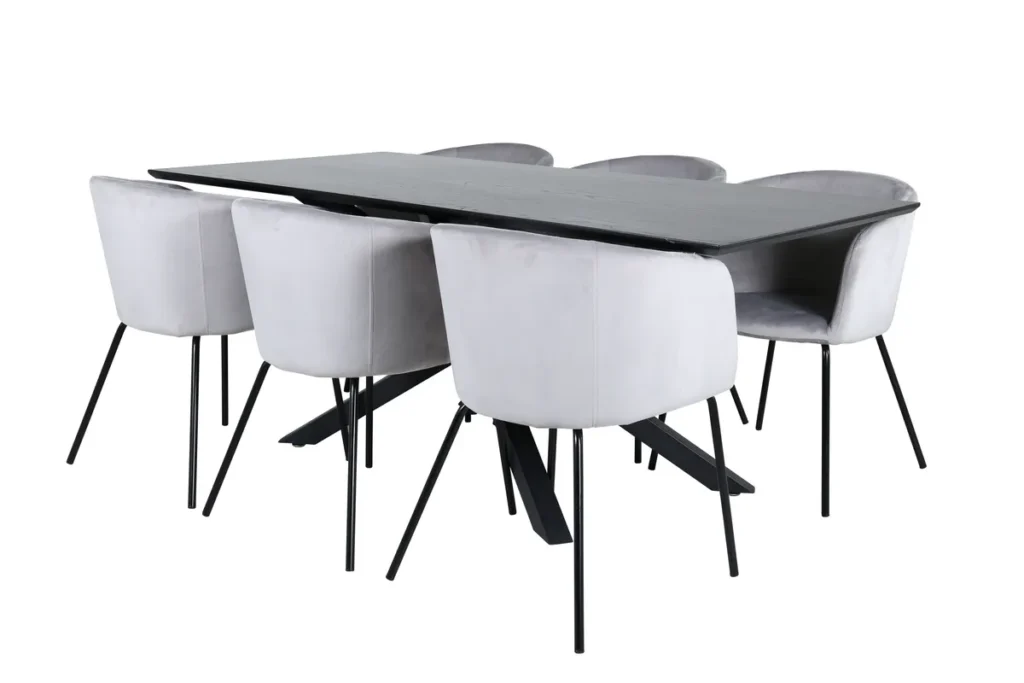 Berit & Piazza Matstolar Grå + Rektangulära Matbord 180 x 90 Black