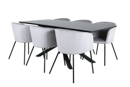 Berit & Piazza Matstolar Grå + Rektangulära Matbord 180 x 90 Black