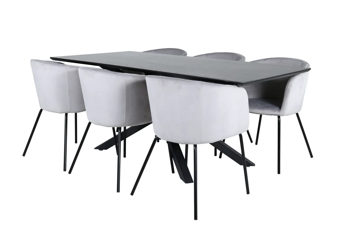 Berit & Piazza Matstolar Grå + Rektangulära Matbord 180 x 90 Black