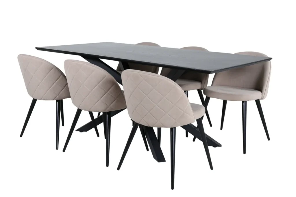 Velvet & Piazza Matstolar Beige + Rektangulära Matbord 180 x 90 Black