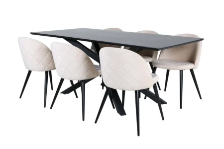 Velvet & Piazza Matstolar Beige + Rektangulära Matbord 180 x 90 Black