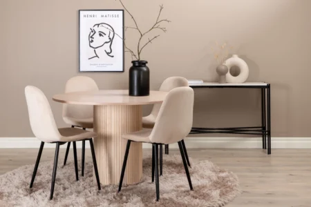 Bianca & Polar Runda Matbord ⌀110 Whitewash + Matstolar Beige