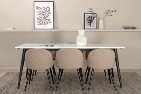 Jimmy & Velvet Matbord 90 x 195 + Matstolar Beige