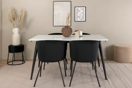 Berit & Jimmy Matstolar Black + Rektangulära Matbord 150 x 90 White