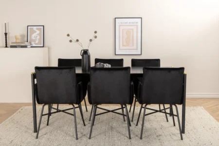 Pelle & Petra Rektangulära Matbord 190 x 90 Black + Matstolar Black