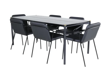 Pelle & Tvist Rektangulära Matbord 190 x 90 Black + Matstolar Black
