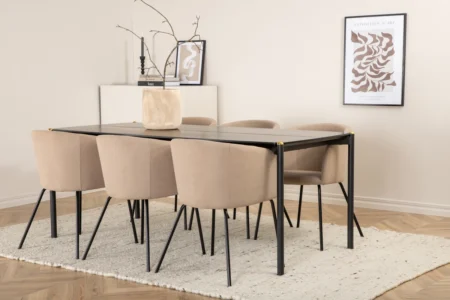 Berit & Pelle Matstolar Beige + Rektangulära Matbord 190 x 90 Black