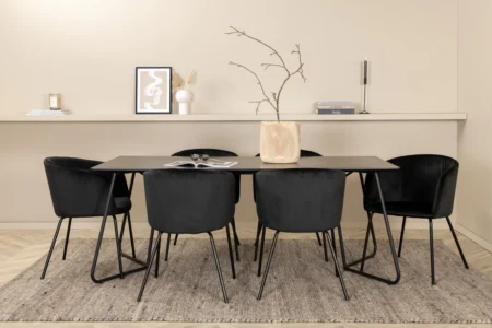 Berit & Petra Matstolar Black + Rektangulära Matbord 190 x 90 Black