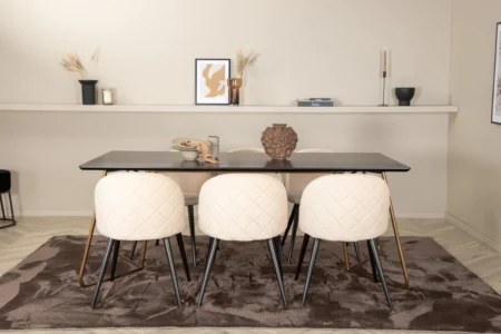 Petra & Velvet Rektangulära Matbord 190 x 90 Black + Matstolar Beige