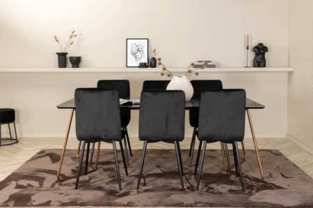 Petra & Windu Matbord 90x190 + Matstolar Svart