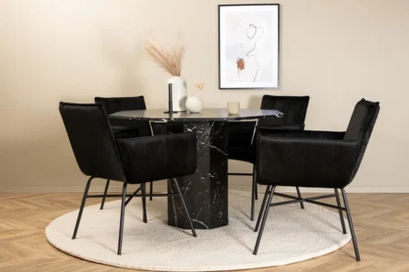 Petra & Marbs Matstolar Black + Runda Matbord ⌀110 Black