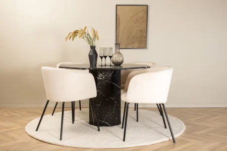Berit & Marbs Matstolar Beige + Runda Matbord ⌀110 Black