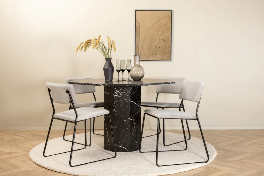 Kenth & Marbs Matstolar Grå + Runda Matbord ⌀110 Black