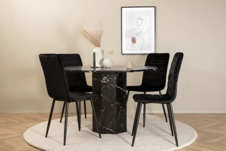Marbs & Windu Matbord ⌀110 + Matstolar Svart