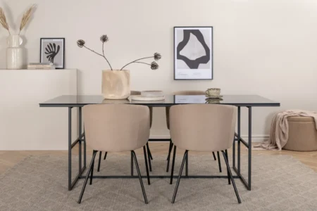 Berit & Leif Matstolar Beige + Rektangulära Matbord 200 x 90 Black
