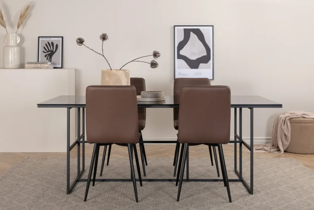 Leif & Windu Matbord 90x200 + Matstolar Brun