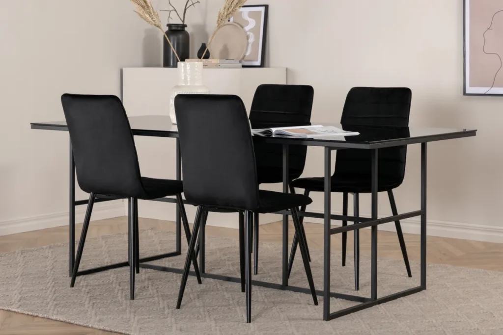Leif & Windu Matbord 90x200 + Matstolar Svart