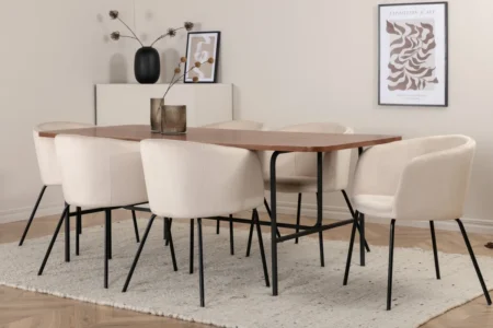 Berit & Uno Matstolar Beige + Rektangulära Matbord 200 x 90 Nature