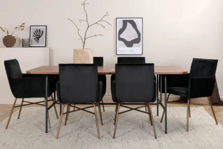 Petra & Uno Matstolar Black + Rektangulära Matbord 200 x 90 Nature