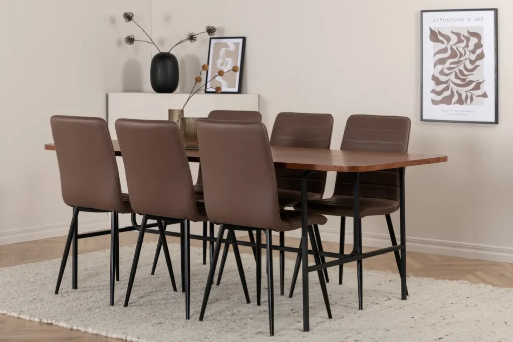 Uno & Windu Rektangulära Matbord 75 x 200 x 90 Natur + Matstolar Brun