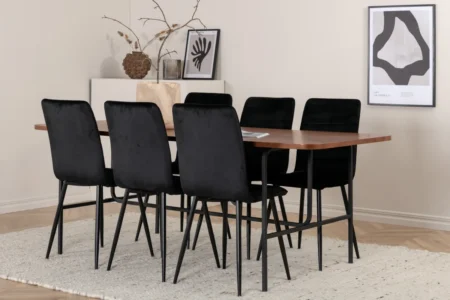 Uno & Windu Rektangulära Matbord 200 x 90 Nature + Matstolar Black