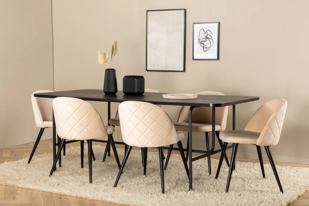 Uno & Velvet Matbord 90x200 + Matstolar Beige